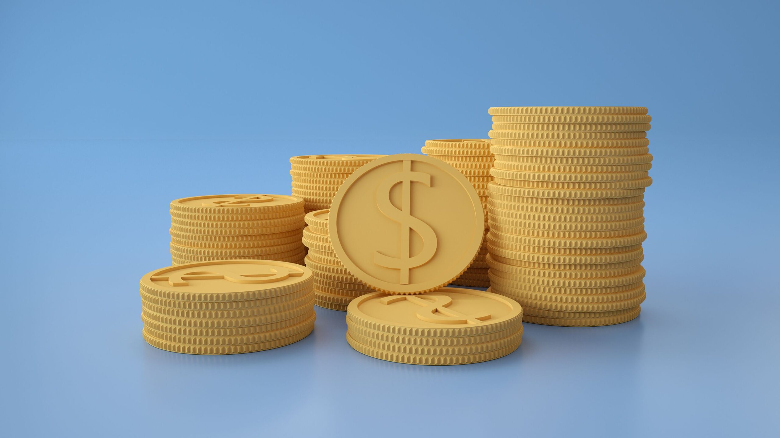 Stacks of coins representing a long-term care insurance benefit pool decreasing as paid care days are used over time